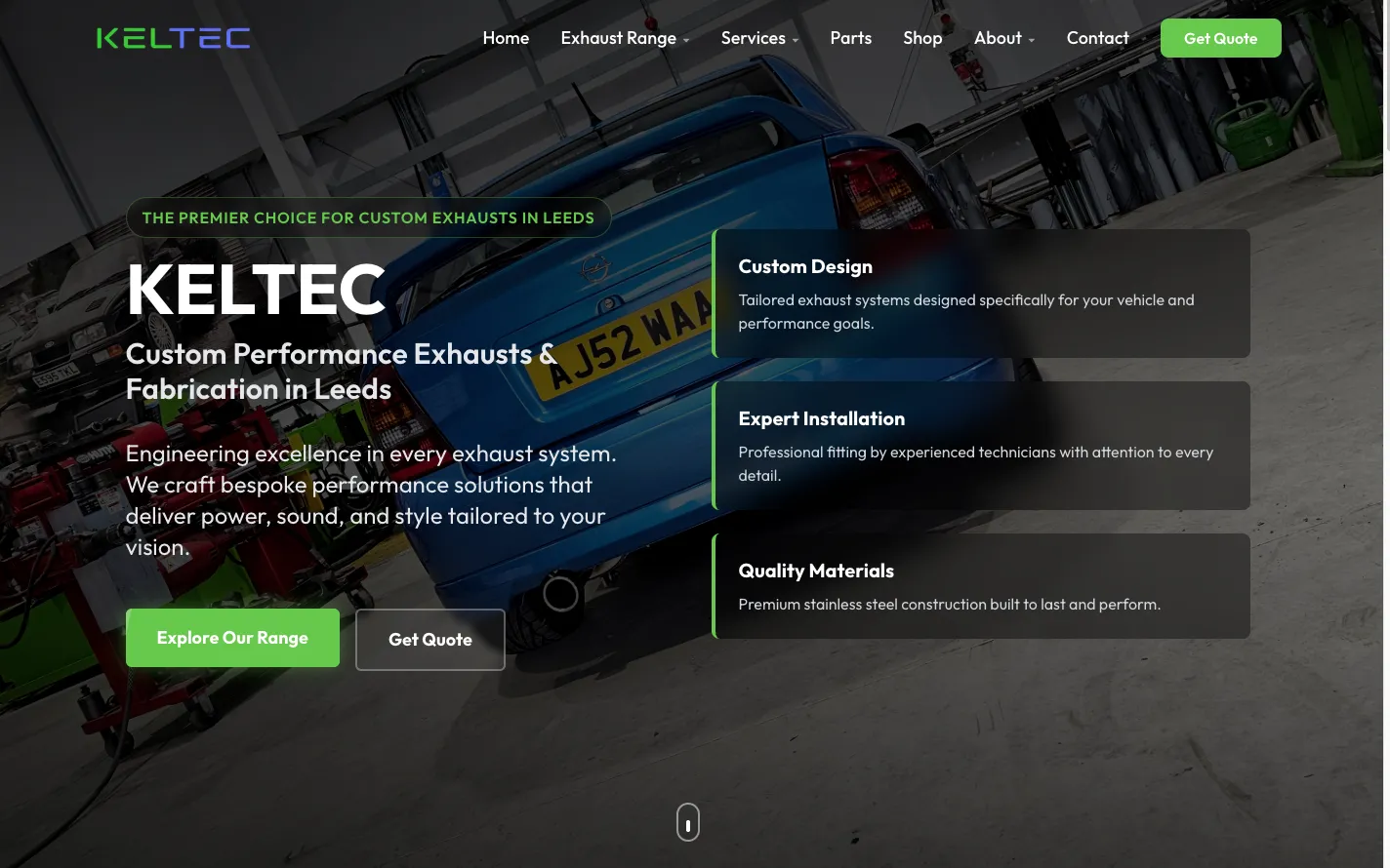 Screenshot of the Keltec Performance website homepage
